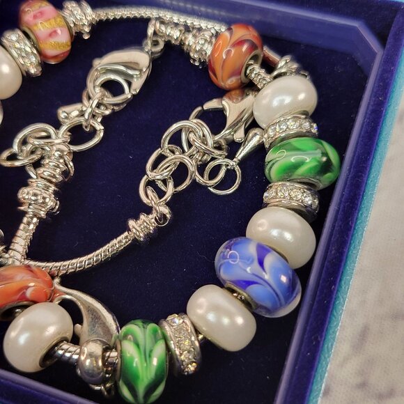 Bella Perlina Jewelry 2 Charm Bracelets With Glass Beads  Adjustable Silver Tone - Picture 6 of 8